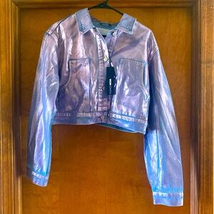 Fashion Nova Big Time Metallic Coated Denim Jacket
